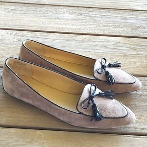 Talbot's Francesca Bow Suede Driving Flats in Fall Taupe